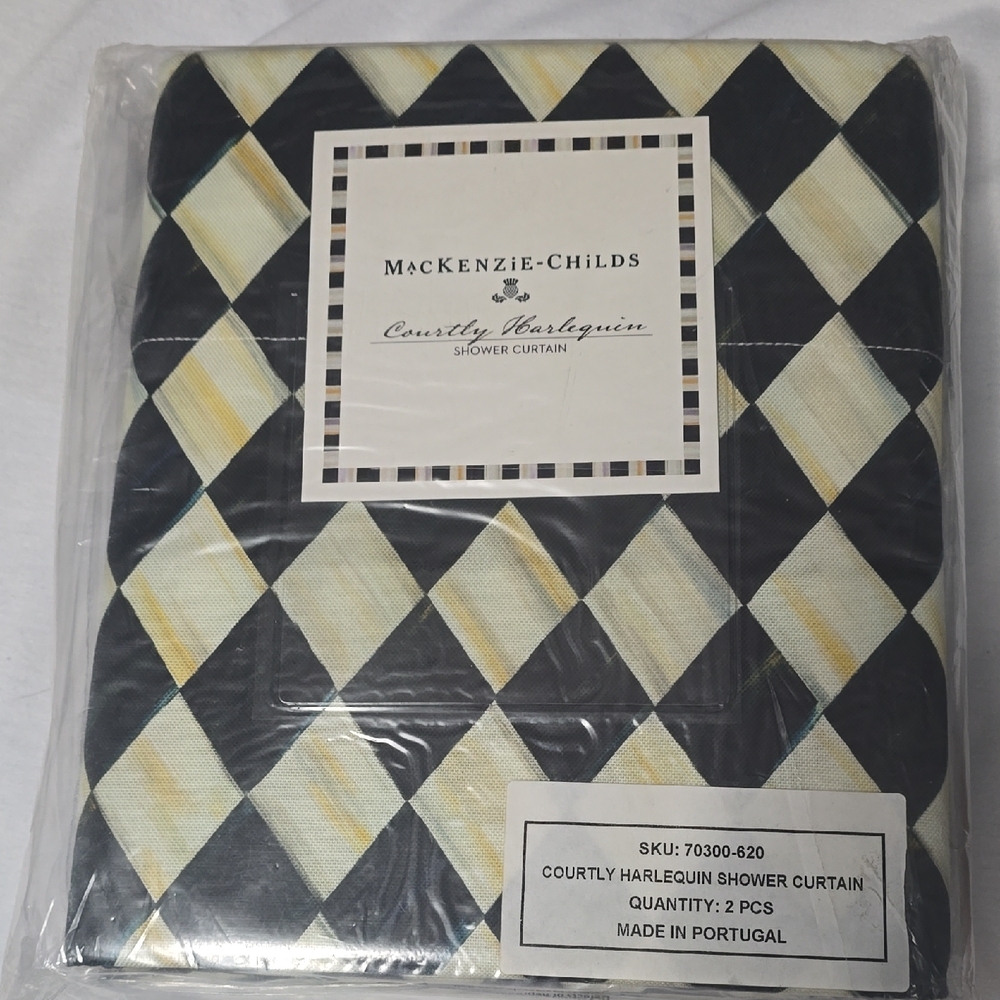 MacKenzie-Childs Black and Cream Harlequin Pattern Shower Curtain
